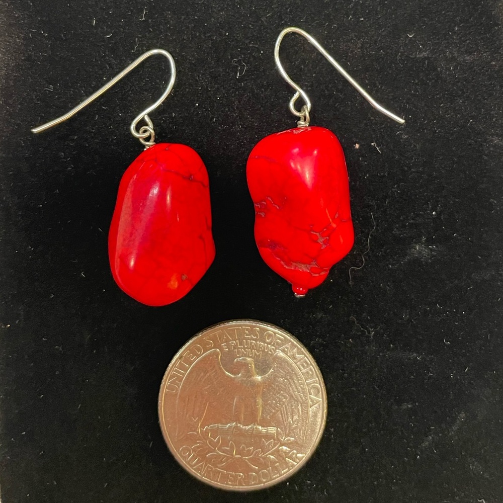 Sterling Silver 925 Red Howlite Dangle Earrings